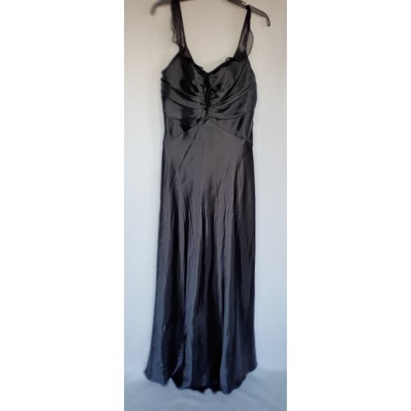 Night Way Collections Black Satin Formal Gown Sz 16 Prom Sleeveless Empire Waist - Picture 2 of 11